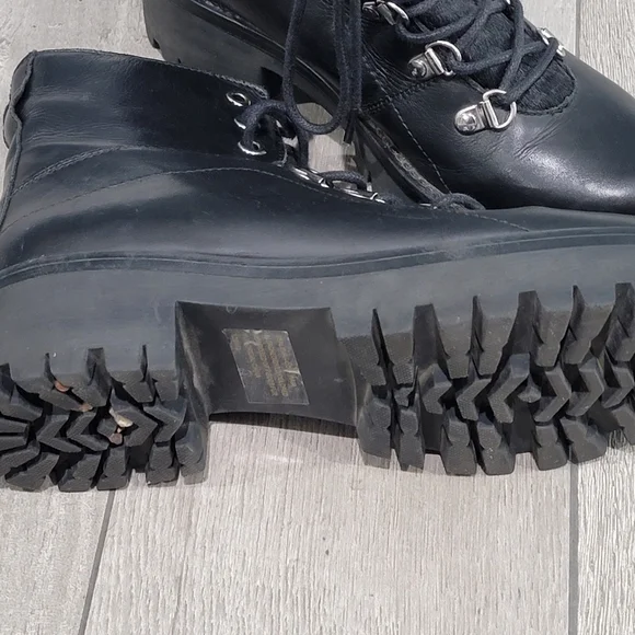 STEVE MADDEN Boom Chunky Leather Fur Tongue Lace Up Hiker Ankle Boots 6M - Picture 8 of 11